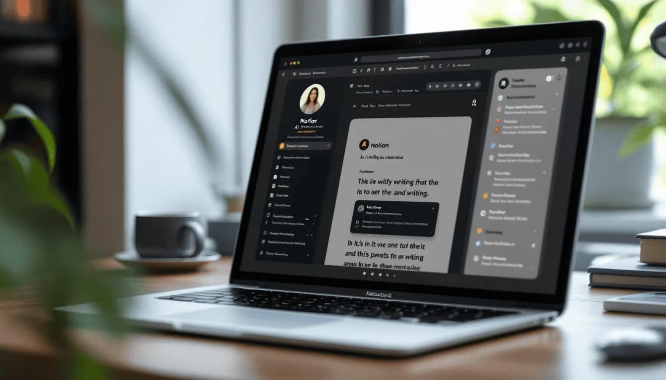 Notion AI interface on MacBook Pro — AI writing assistant and document editor